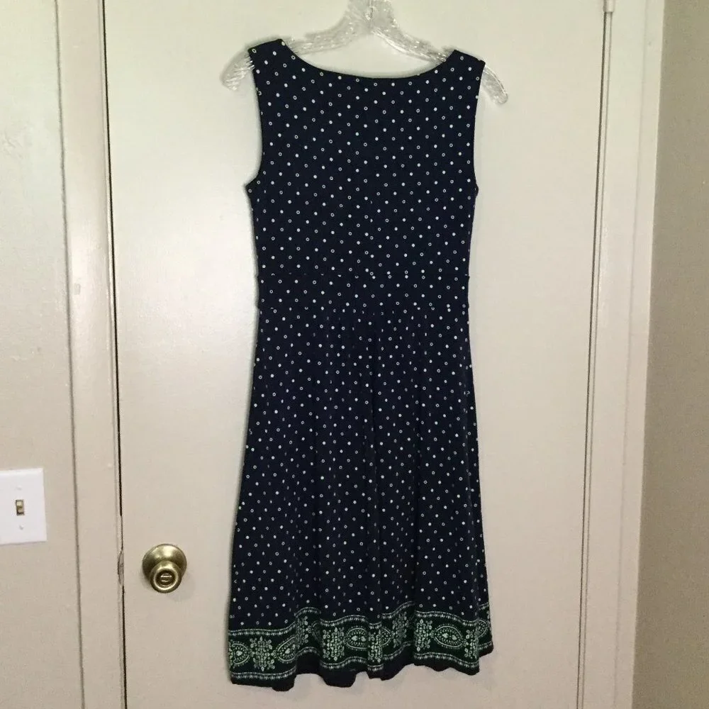 Lands' End Surplice Wrap Front Fit & Flare Navy Sleeveless Dress - Picture 5 of 8